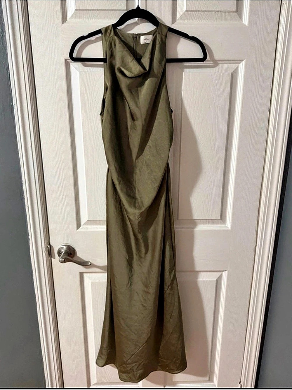Aritzia Satin Dress Olive Maxi Dress Size 6